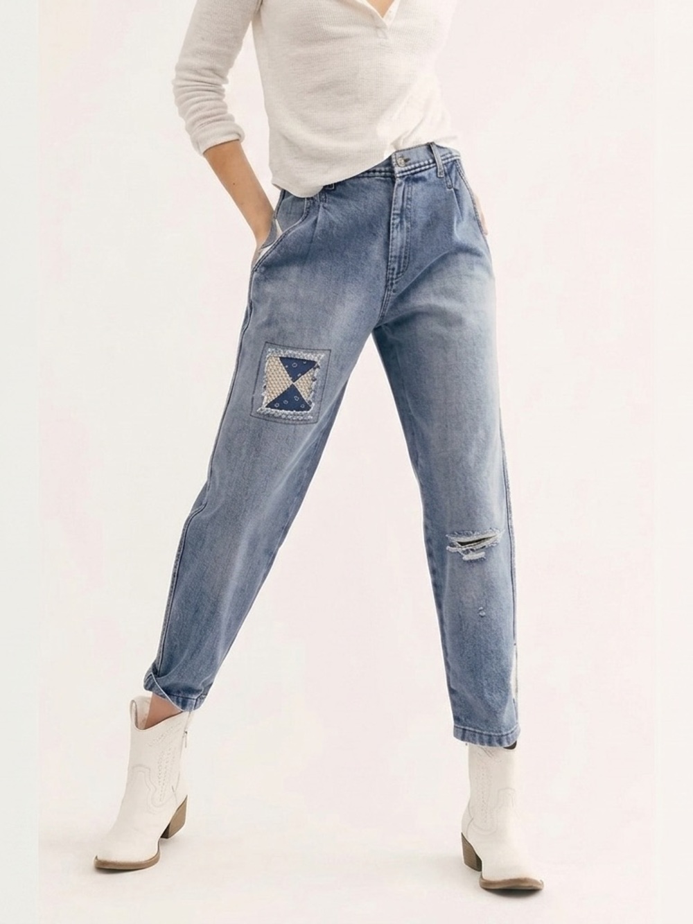 Free People We The Free Down To Earth Patchwork Jeans